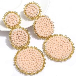 Petal Pink Champagne Beaded Triple Tier Earrings Bohemian Festival Statement New